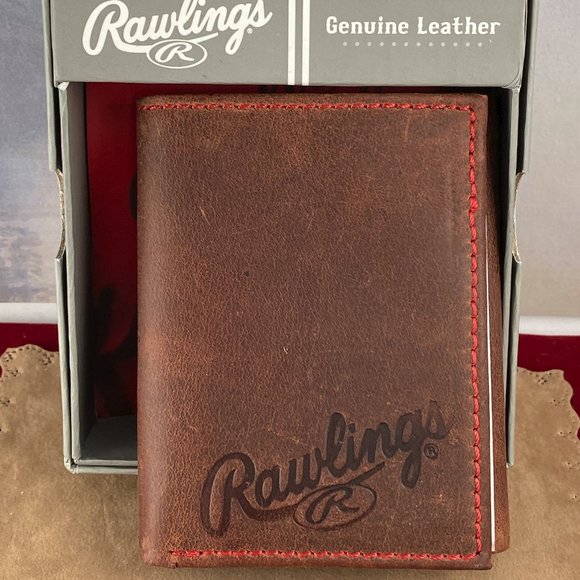 Rawlings Brown tri-fold Wallet with Red Stitching - Picture 3 of 5